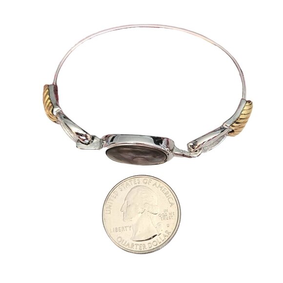 Avon Silver, Gold Tone Abalone Hinged Bangle Bracelet, Signed M627 - Picture 5 of 7